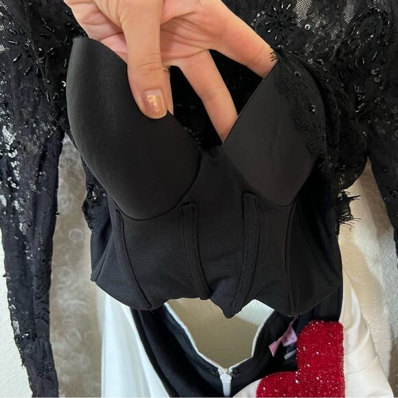 Tarik Ediz Canisa Queen of Hearts lace satin black white two piece dress NEW 2 - Picture 5 of 10